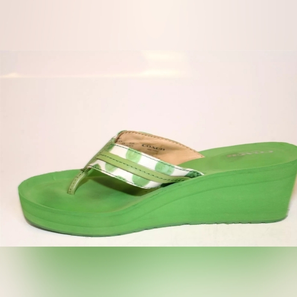 Coach Jaden 7.5 Green Printed Sandals Wedge Flip Flops Heels Shoes - Picture 8 of 14
